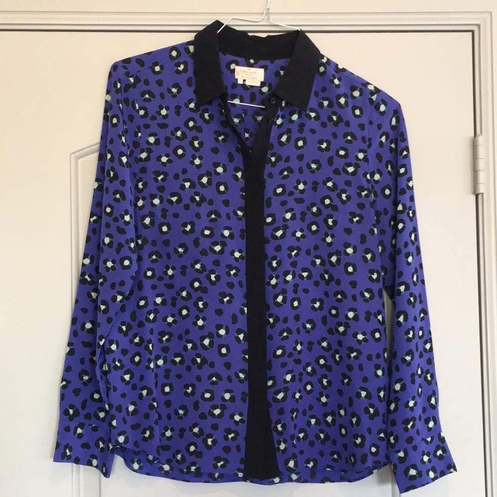 Kate Spade Blue Leopard Print Button Down Shirt